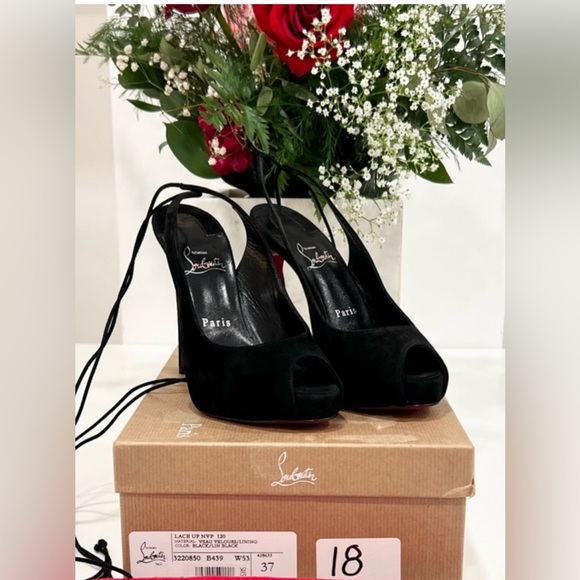 Christian Louboutin Lace Up NVP Suede Peep-Toe Pumps - Picture 2 of 13